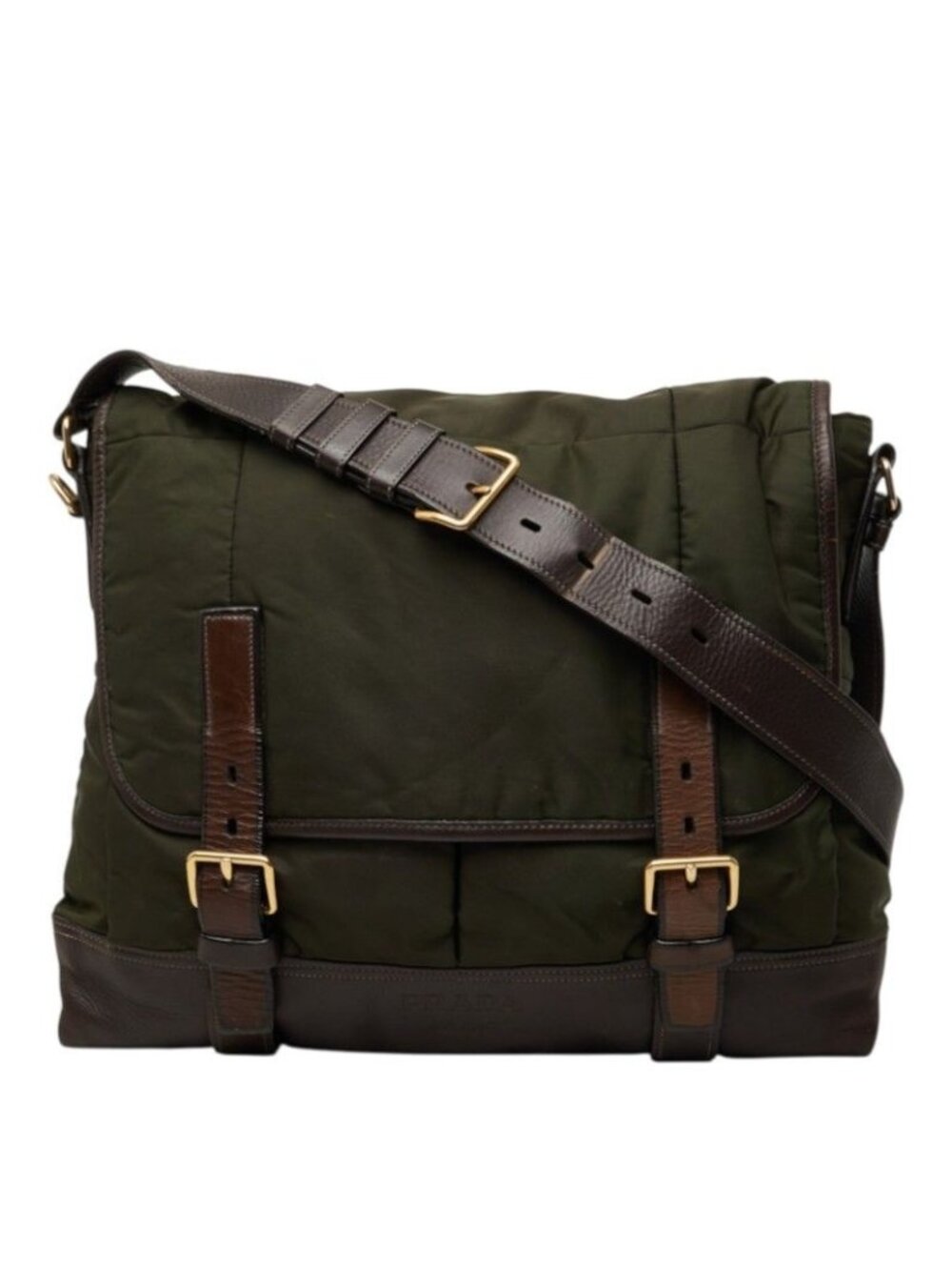 Prada Messenger Bag Crossbody Khaki Nylon Leather